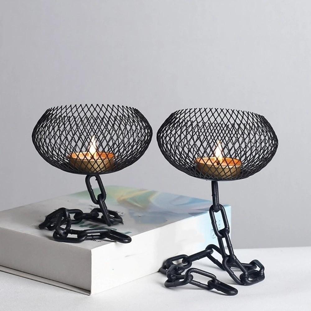 Vintage Iron Lantern Candle Holder High Temperature Resistant Metal Cage Candelabra Hollowed Out High Footed Candles Stand