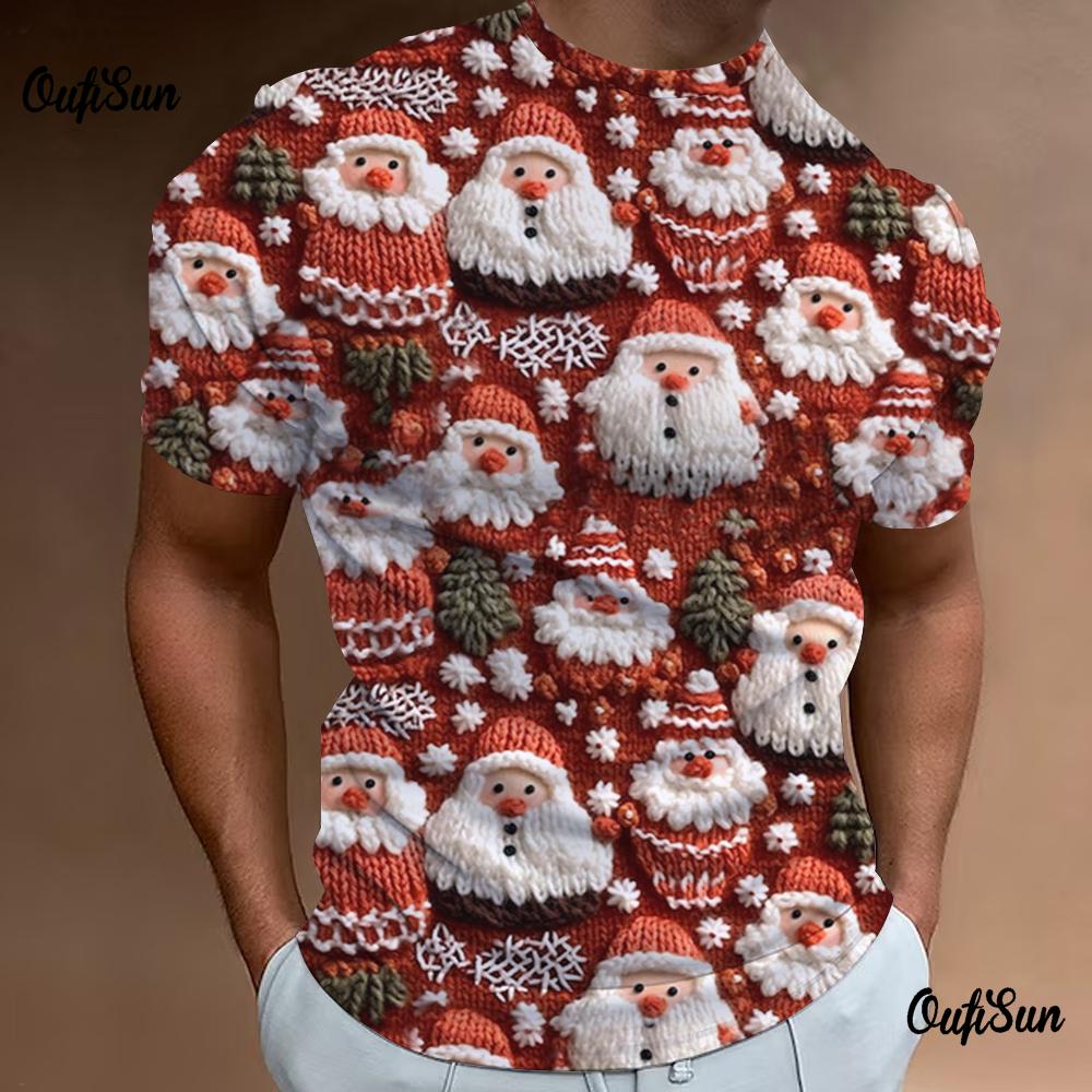 Świąteczny T-shirt z Nadrukiem Dla Mężczyzn Luźne Oversize T-shirty Codzienne Casual Krótki Rękaw Streetowe Koszulki Bluza