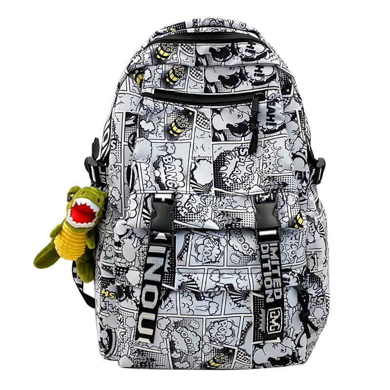 School bag male Korean version manga letters large capacity junior high school student campus backpack cool street couple backpack