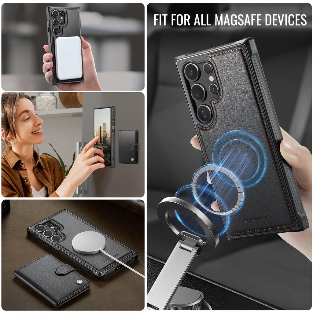 Cowhide Leather Phone Case for Samsung Galaxy S26 Ultra S25 Edge S24 Plus S23 FE S22 S21 S20 Note20 Detachable Magnetic Card Bag