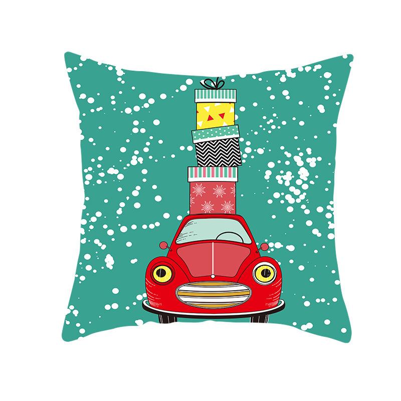 Red Car Christmas Tree Santa Cushion Cover Christmas Pillowcase Home Sofa Chair Bed Pillowcase