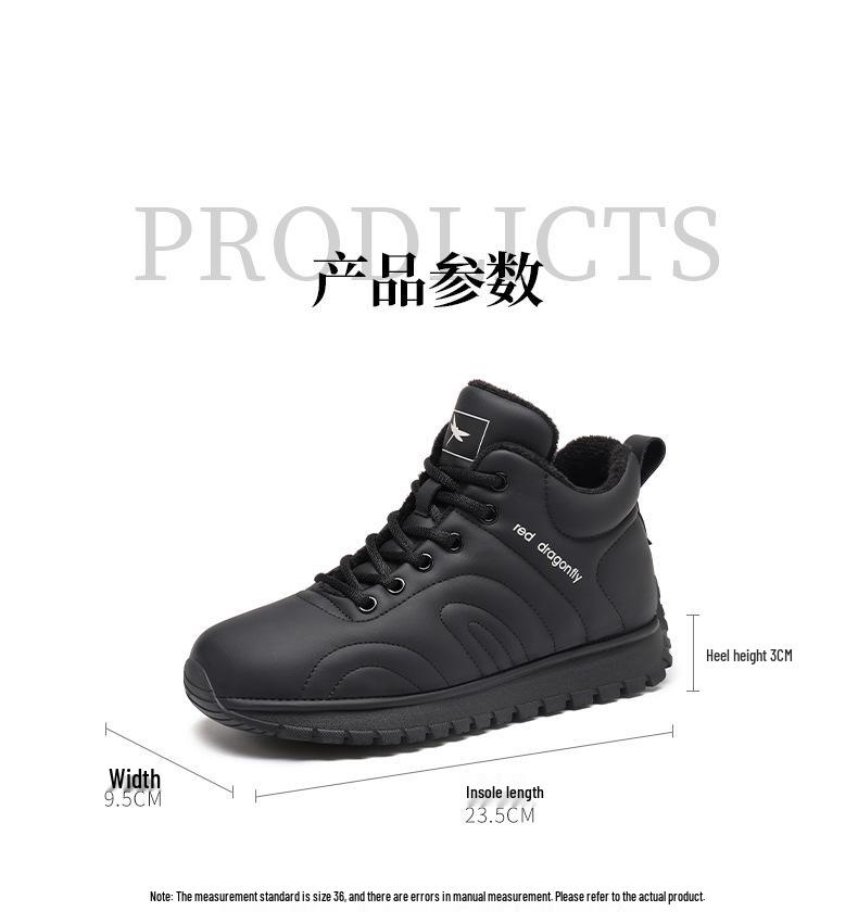 Red Dragonfly Women's Winter High-Top Sports Casual Shoes, Plus Velvet Warm Thick Sole, Non-Slip Flat Travel Shoes