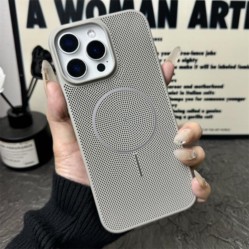 Applicable To IPhone17 Cooling and Breathable Thin Circle Magnetic Suction Mobile Phone Case Apple 16 Matte Ultra Thin PC Anti Fall Protection Case