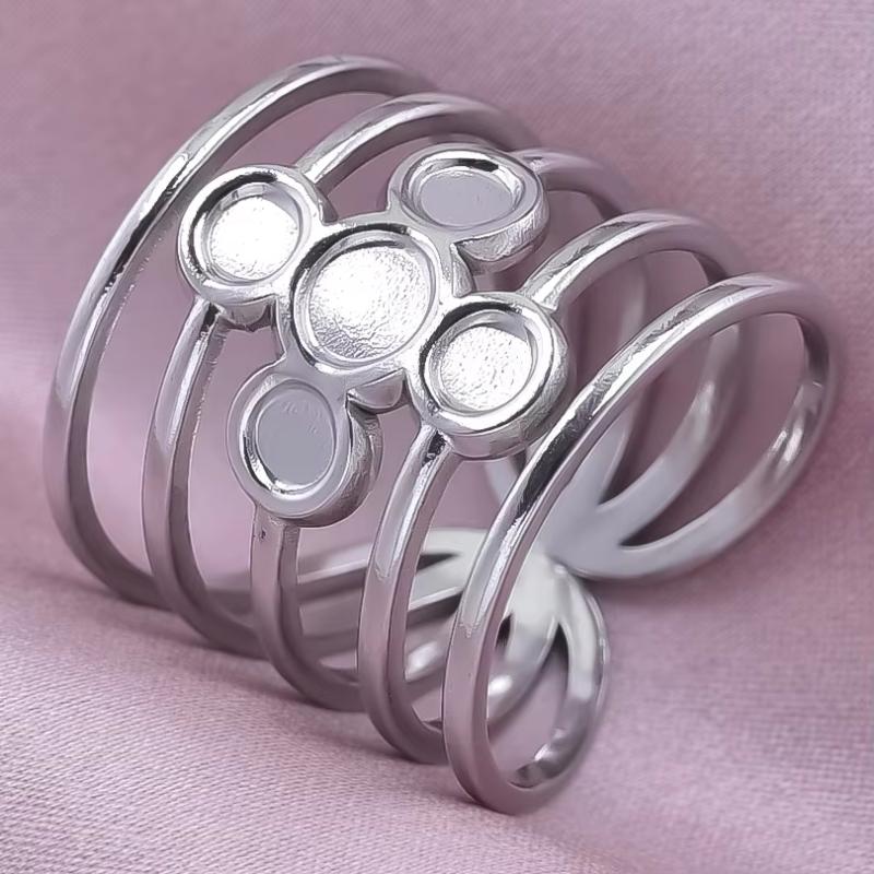 DIY Cabochons Jewelry Ring 1Pcs Adjustable Open Stainless Steel Heart Sun Leaf Motif for Anniversary Gift for Her