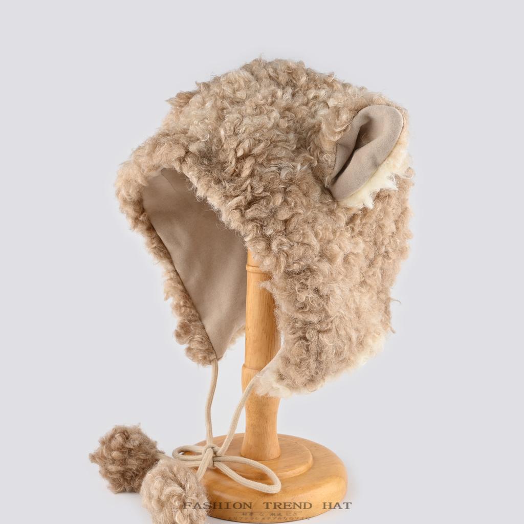 Sweet and cute sheep ears plush curly pullover hat women's autumn and winter warm windproof ear protection pullover hat