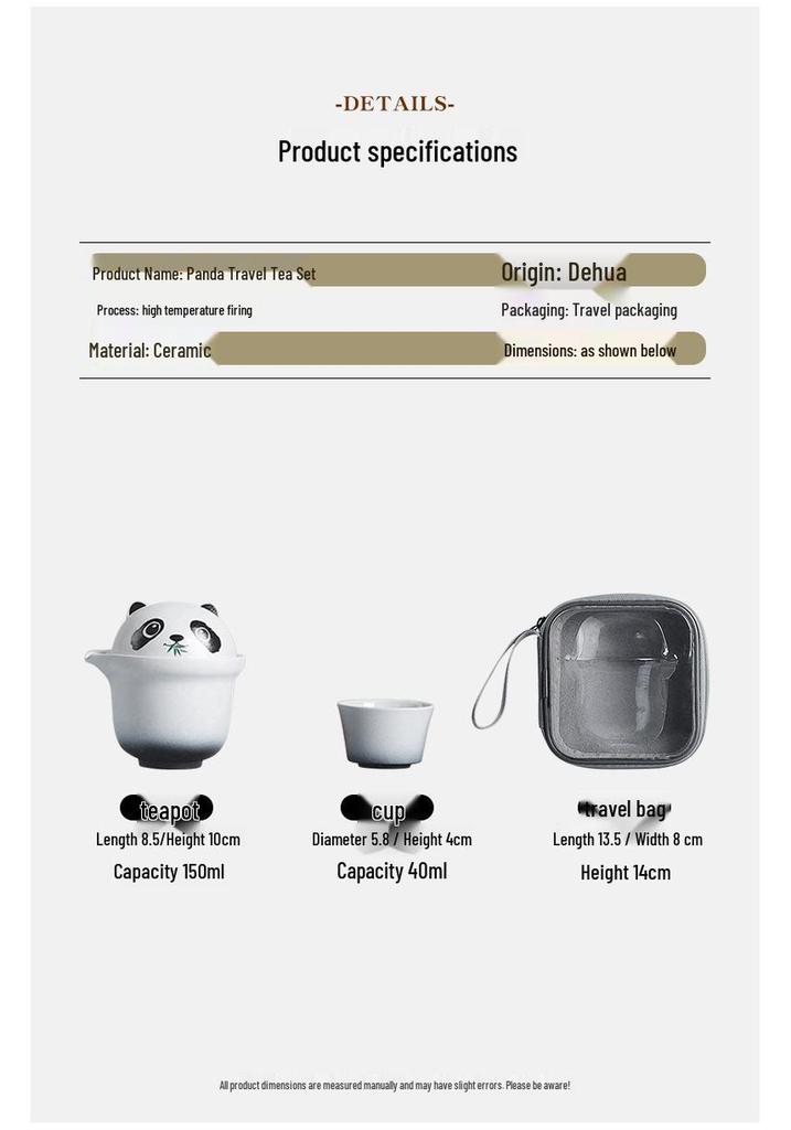Portable Ceramic Panda Tea Set: Includes Teapot and Two Teacups - Perfect for Travel or Business Gifts