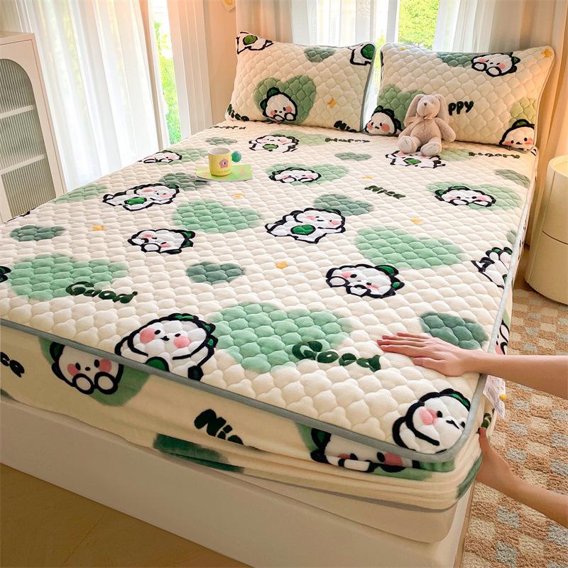 Verdickte Baumwoll-Bettmütze Einzelbettbezug Korallenvlies Milchvlies Wintermatratze Rutschfester Schutzbezug
