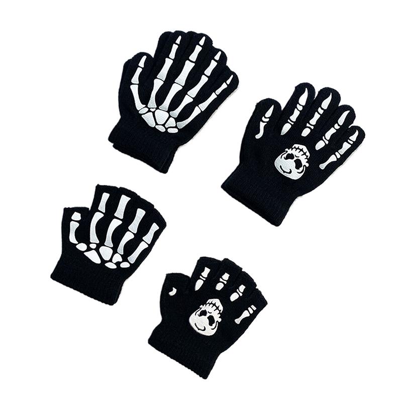 Fashion Halloween Skeleton Ghost Gloves Hat Creative Luminous Half Finger Full Fingers Print Warm Breathable Gloves Gifts