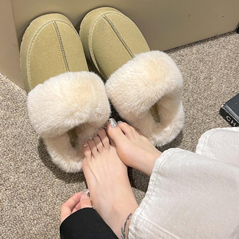 Fashion Women Thick Sole Faux Fur Slippers 2025 Winter New Design Plush Warm Cotton Shoes Indoor Outdoor Slip On Fluffy Platform Slipper