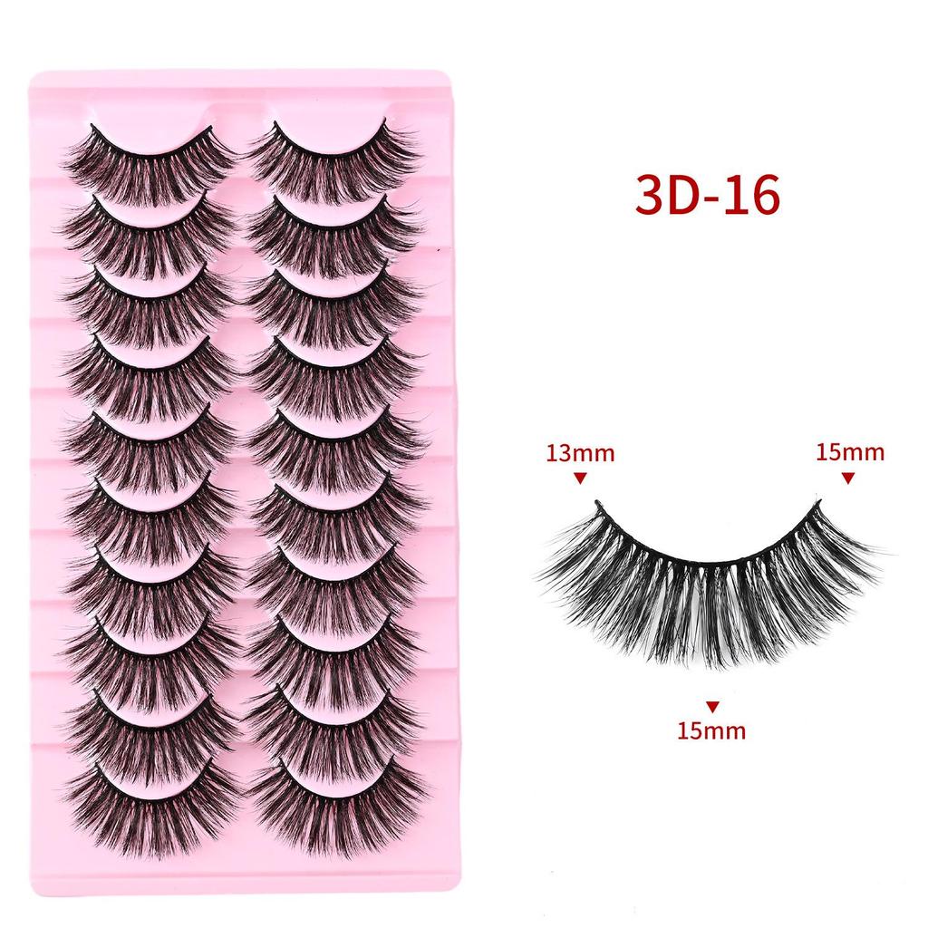 Ten Pairs of 3D Synthetic Fiber False Eyelashes: Bold European and American Style with Thick, Curled Volume
