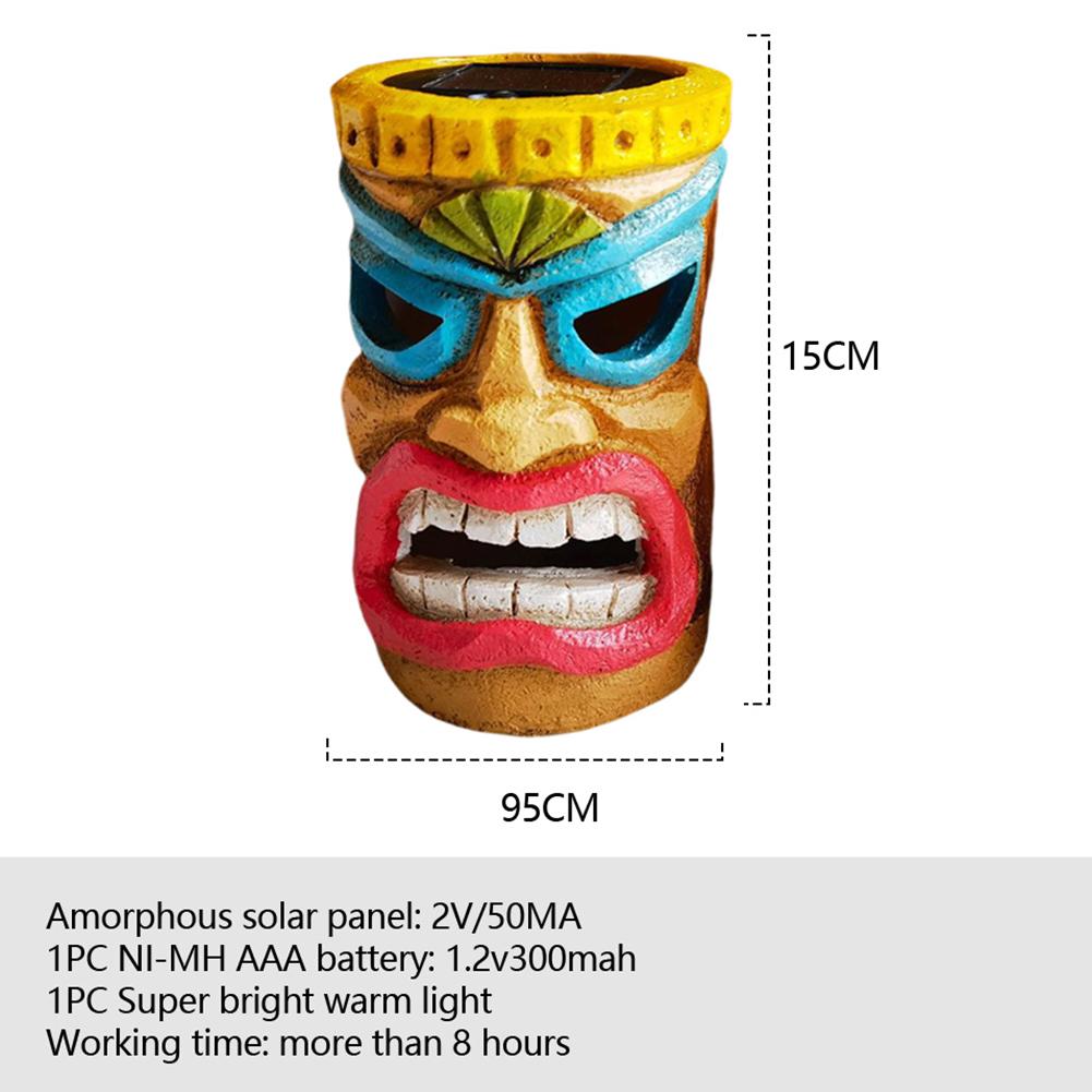Decoración de Jardín Cabeza Tiki con Luz Solar Exterior Figura Tiki Alimentada por Energía Solar Adorno Tiki Hawaiano Decoración de Verano para Patio Piscina Jardín
