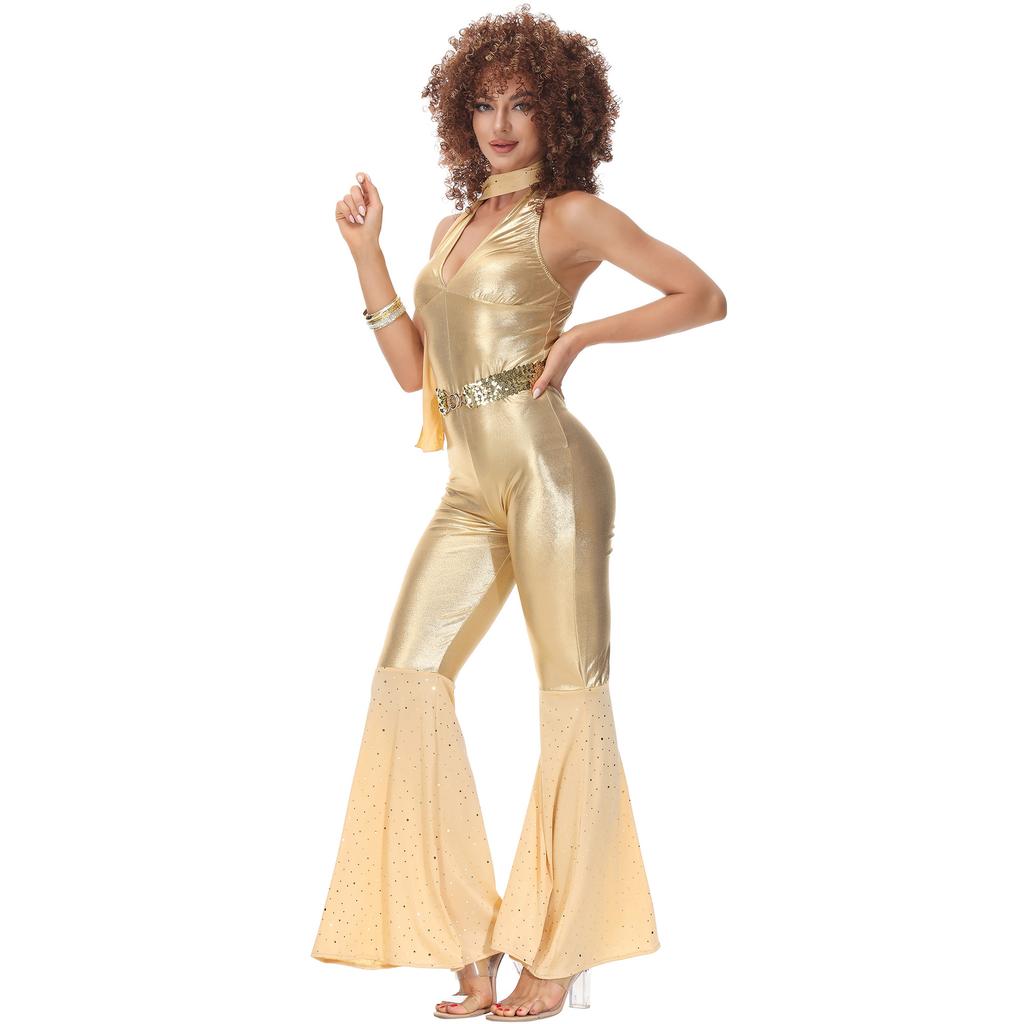 Ladies' 70s Vintage Disco Prom Suit Cosplay Halloween Costume Cos Suit Patent Leather Suit