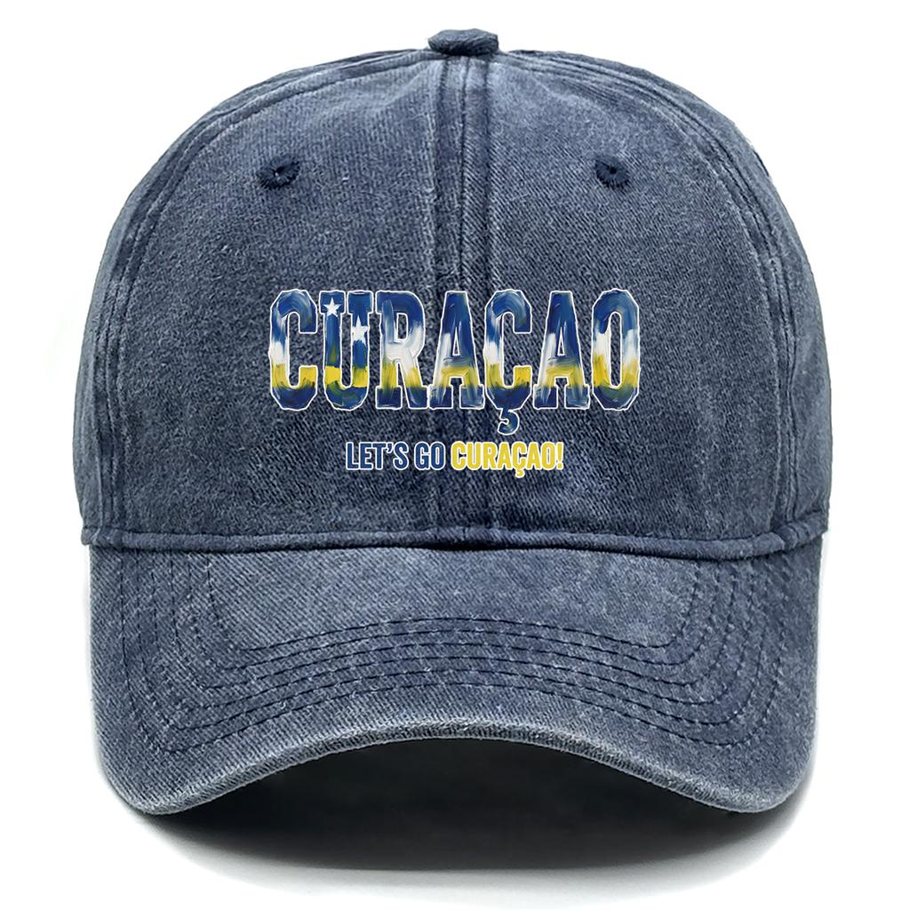 Curacao Flag Color Printed Baseball Cap Washed Distressed Dad Hat Casual Sun Hat Unisex For Outdoor Sports And National Team