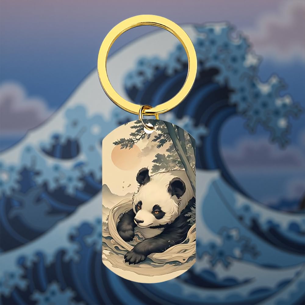 Panda Keychain Japanese Nature Relaxing Mountain Gift Box Stylish Key Japanese Zen Decor [XIOUDO] Ukiyo-e Design, Accessory, Scenery, Included,