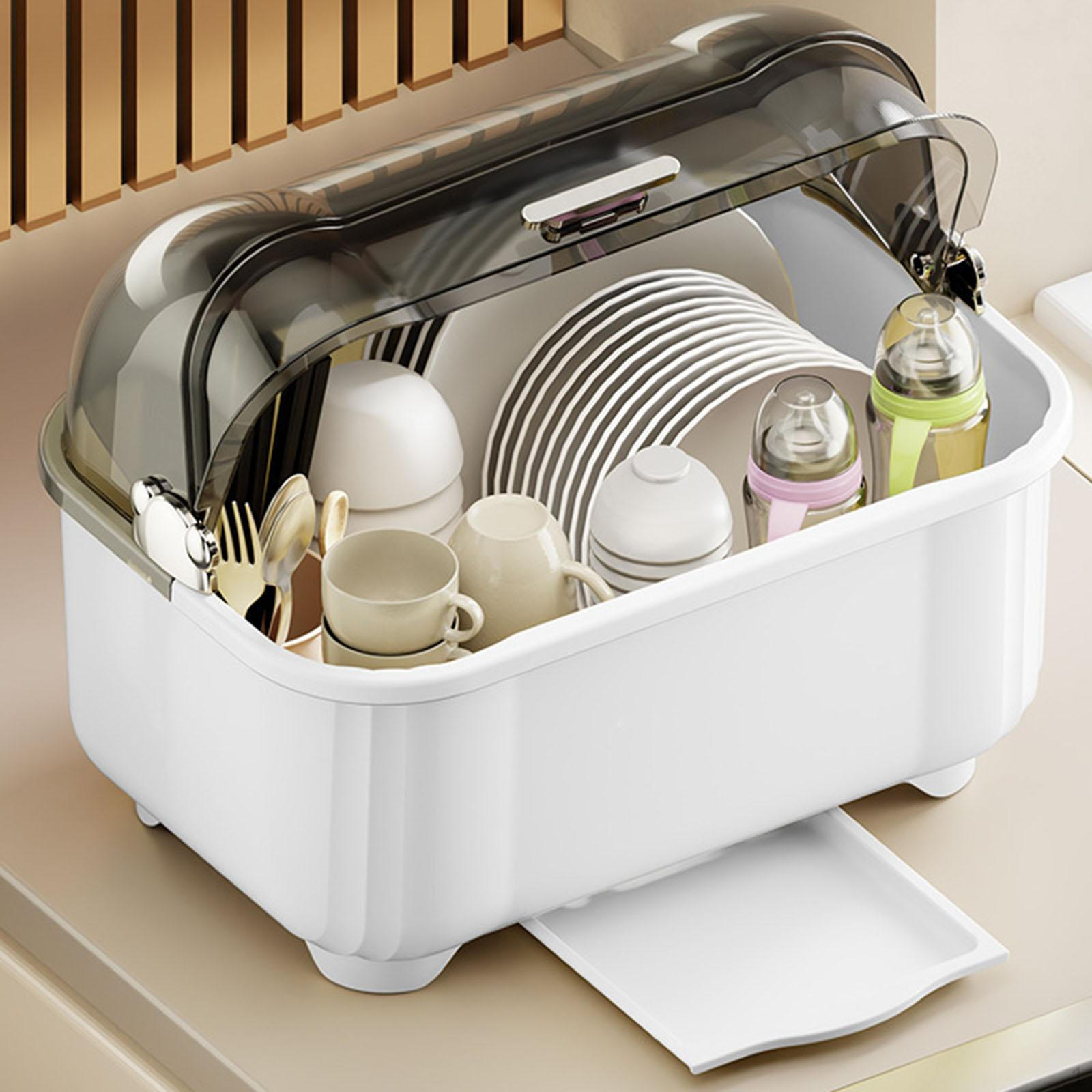 

Сушилка для посуды, подставка для мисок и палочек для еды, пыленепроницаемый поддон для сушки, ящик для хранения кухонной утвари для Gray White