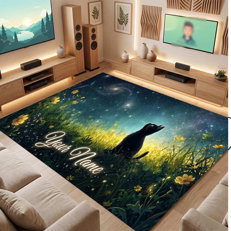 Mountain Landscape Theme Crystal Velvet Floor Rug Personalized Custom Name Text Warm Carpet Home Decoration