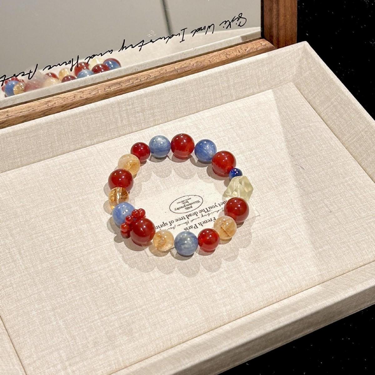 Натуральный кианит желтый цветок-камедь желтая башня кристалл одинарное кольцо браслет дизайн цветовая схема Дуньхуана браслет Дуобао для друзей