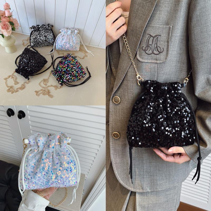 Sequin Fashion Colorful Design Women Casual Drawstring Bucket Bag For Use Daily