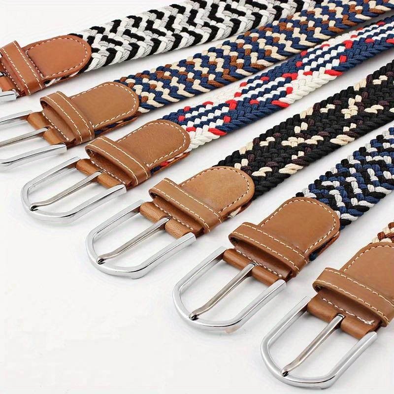 Casual Knitted Pin Buckle Women Belt Woven Canvas Elastic Expandable Braided Stretch Jeans Belts for Men