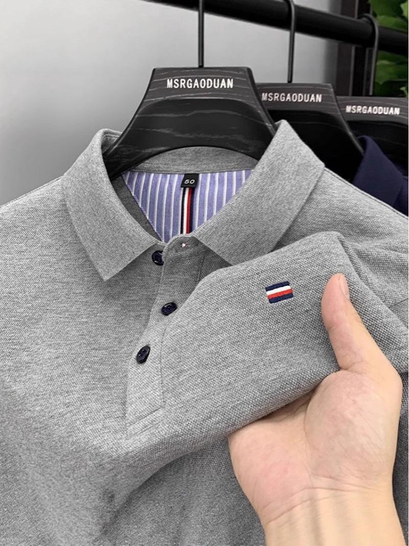 UrbanEdge 2025 Zomer Geborduurd Heren Poloshirt met Korte Mouwen: High-End Zwaar Gewicht Stijl voor Mannen van Middelbare Leeftijd en Jongeren L [110-125 lbs]