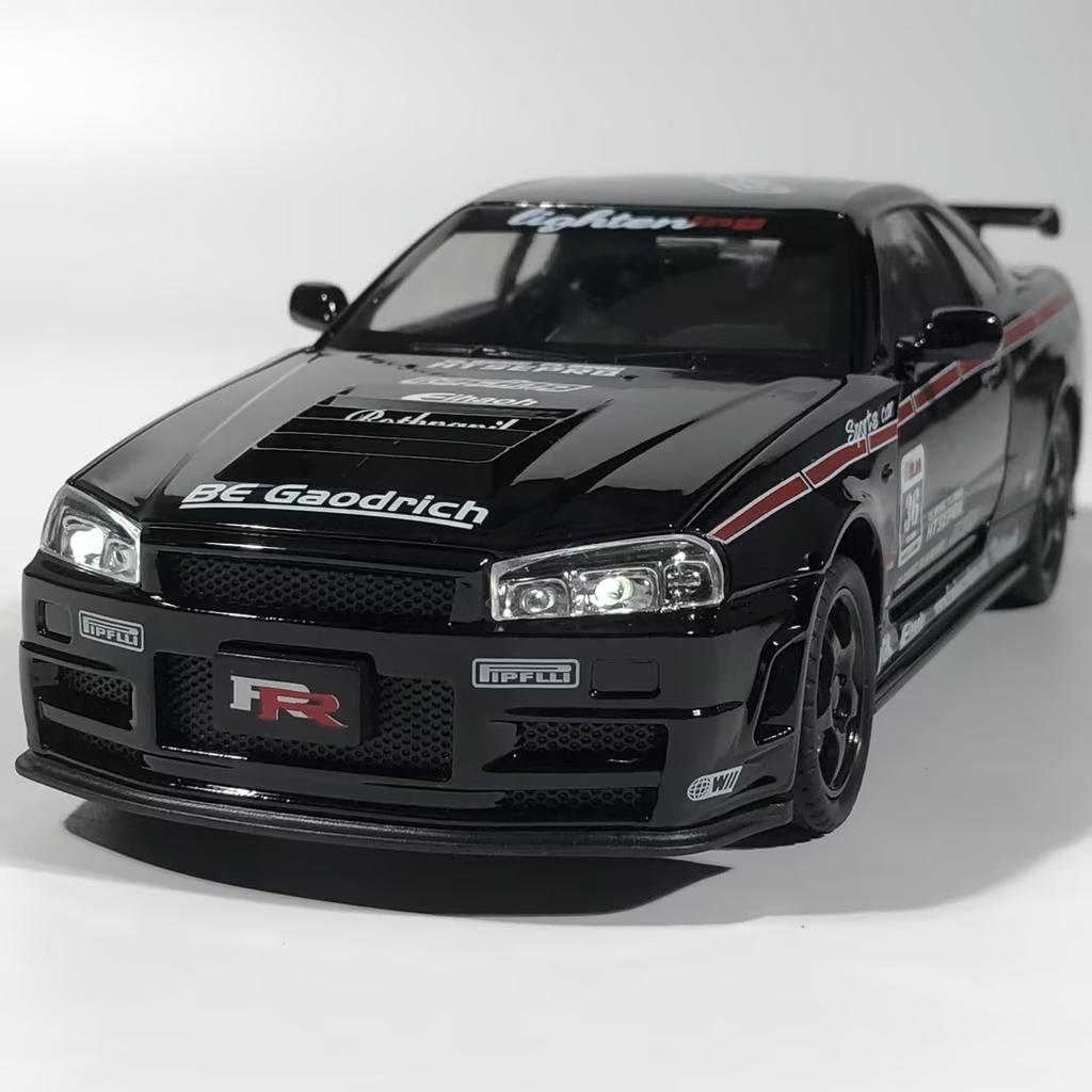 1:24 Nissan GTR R34 Skyline Super Sports Car Alloy Metal Diecast Model Car Home Decoration Desktop Display Ornament Holiday Gift