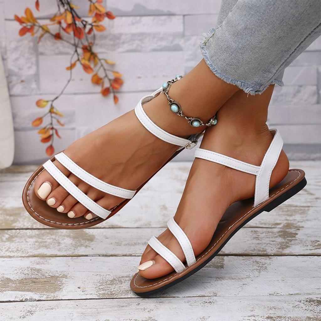 Women's Round Headed Retro Hollowed Out Casual One Button Open Toed Women's Sandals