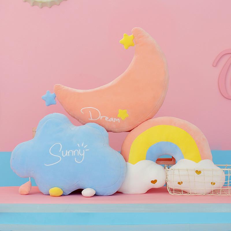 Nordisches Regenbogen-Wolken-Stern-Plüschkissen für Mädchenzimmer-Dekoration