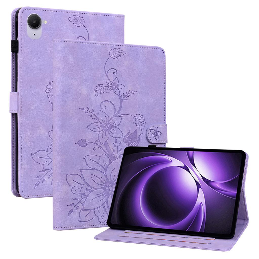 For Xiaomi Redmi K Pad Case Lily Flower Imprint Card Slots Leather Tablet Cover