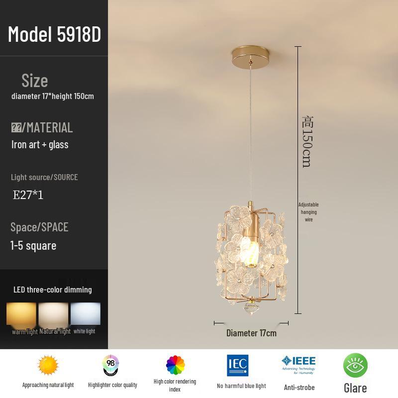 Nordic Crystal Bedside Pendant Lamp - Creative and Simple Lighting for Bedroom, Bar, Study, or Restaurant.