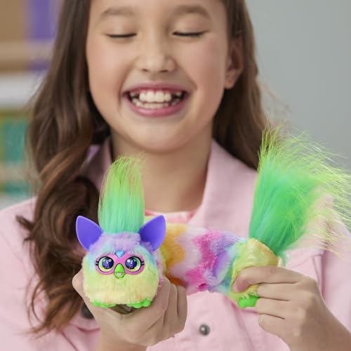 Hasbro Furby DJ Furblets Candy Swirl Mini Friend, Furby-speaking only, motorized plush toy with expandable body, sounds and music, for ages 6 and up,