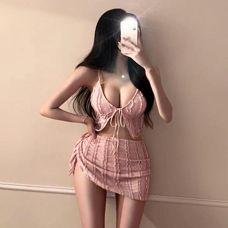 New Korean Small Bust Three-Piece Bikini Set: Pure Desire Style with Ruffle Camisole