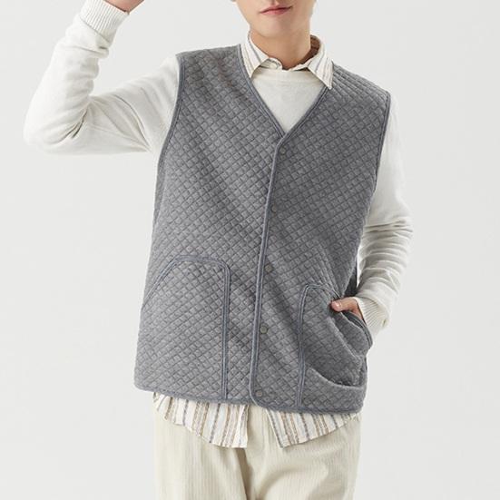 Men Waistcoat V-Neck Sleeveless Single-Breasted Vest Coat Solid Color Velvet Lined Warm Vest Jacket with Pockets