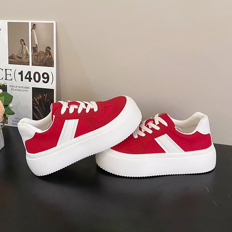 

Fashion 2025 New Female Students Solid Color Canvas Sneakers Women Tennis Sports Shoes Thick Sole Black White Casual Shoes All Seasons 35 красный