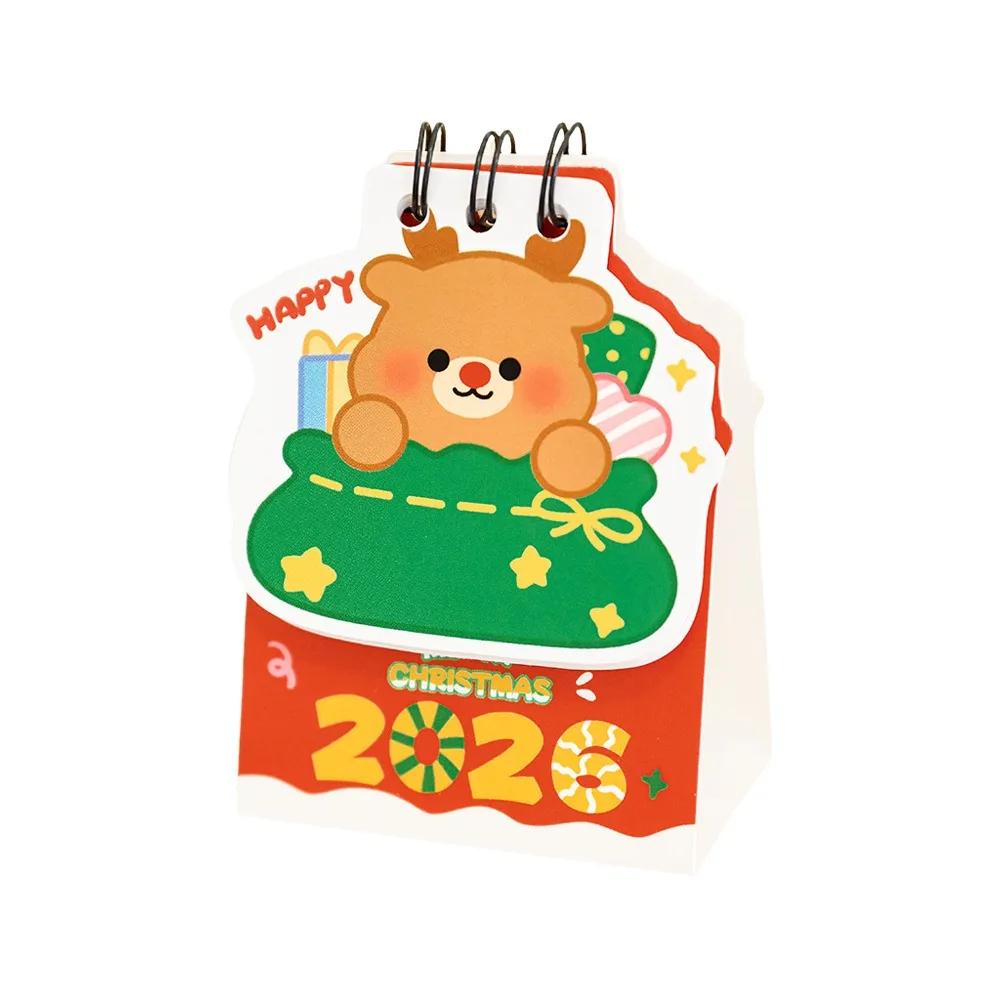 Simple Mini 2026 Desk Calendar Coil Binding Cartoon Desktop Calendar Santa Claus Schedule Planner Desktop Decoration