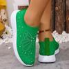 Fashion Crystal Butterfly Knitted Sneakers Women Breathable Slip On Casual Walking Shoes Woman Lightweight Soft Sole Green Sports Shoes