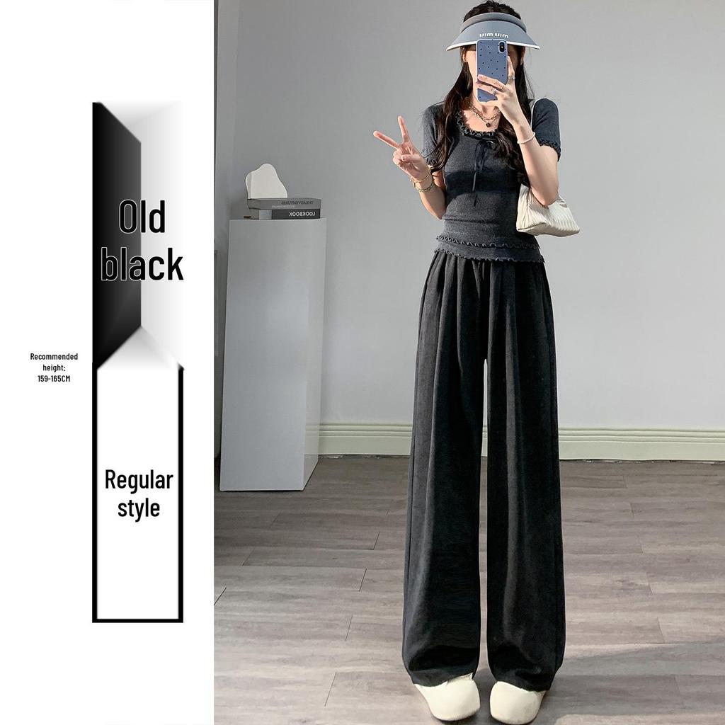 Women's Spring 2026 High-Waisted Wide-Leg Milk White Casual Pants, Petite Flattering Korean Style by Yamamoto