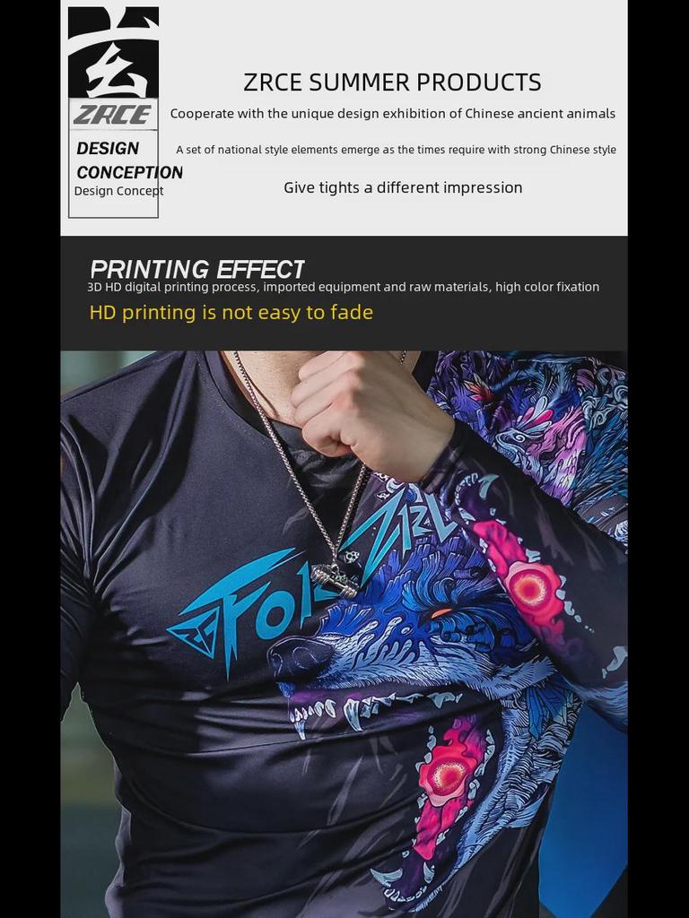 Men's Quick-Dry Long-Sleeve Gym Training Top and Running Tights