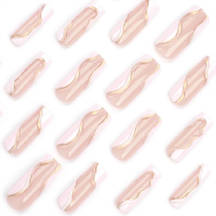 Press on Nails French Tip 3D Nail Stickers Long Square Artificial Acrylic False Nails Easy Application Tools Included
