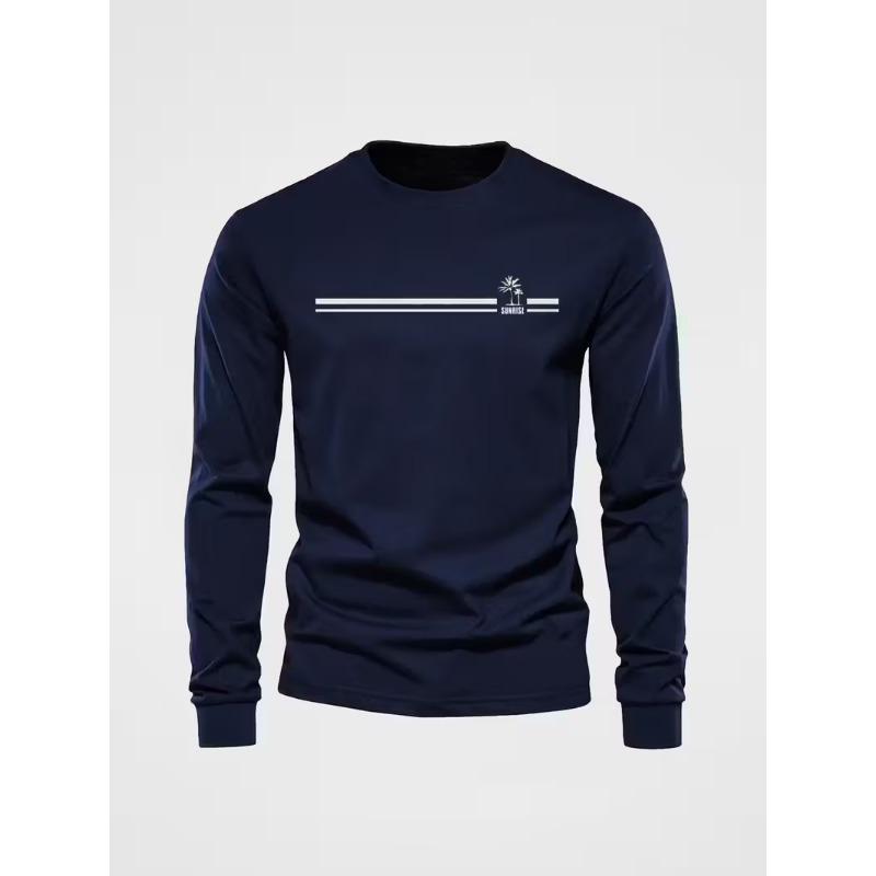 Spring and Autumn Round Neck 3D Printed Top Fashionable Casual Minimalist Long Sleeved Men's T-shirts