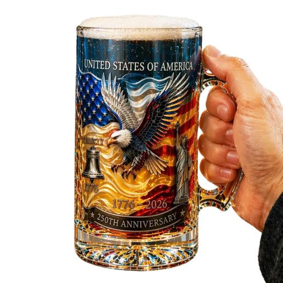 250th Anniversary Whiskey Bottle Thick Glass Decanter with Handle Beer Mug for History Buffs And Veterans