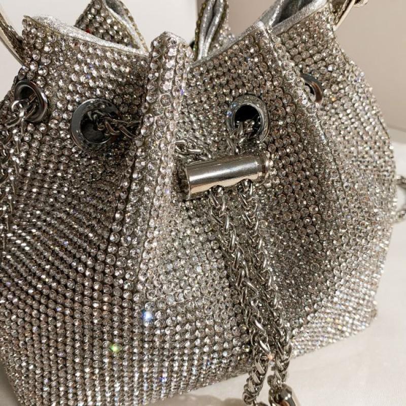 Sparkling Rhinestone Tassel Crossbody Handbag Women - Small Square Bucket Bag With Drawstring