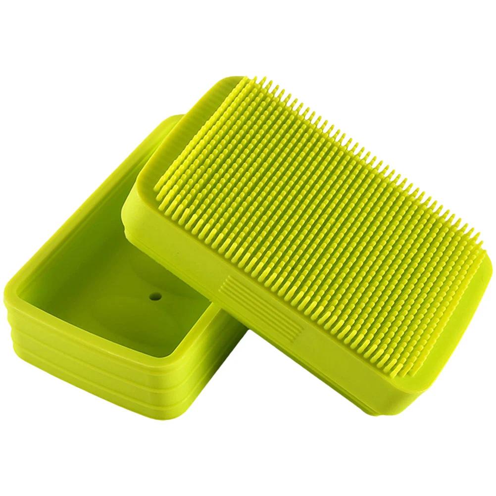 

Silicone Soap Box with Lid Home Creative Portable Double-sided Bath Scrub Storage Box Bathroom Multi-functional Integrated Brush зелений