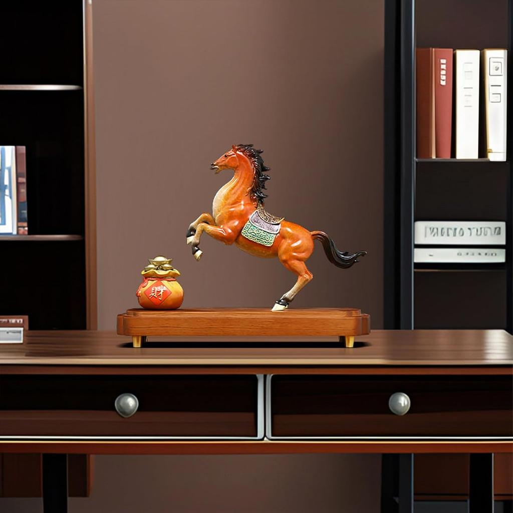 Aris & Juno Exquisite Copper Horse with Fortune Bag Statue - New Chinese Style Feng Shui Decor for Wealth & Success