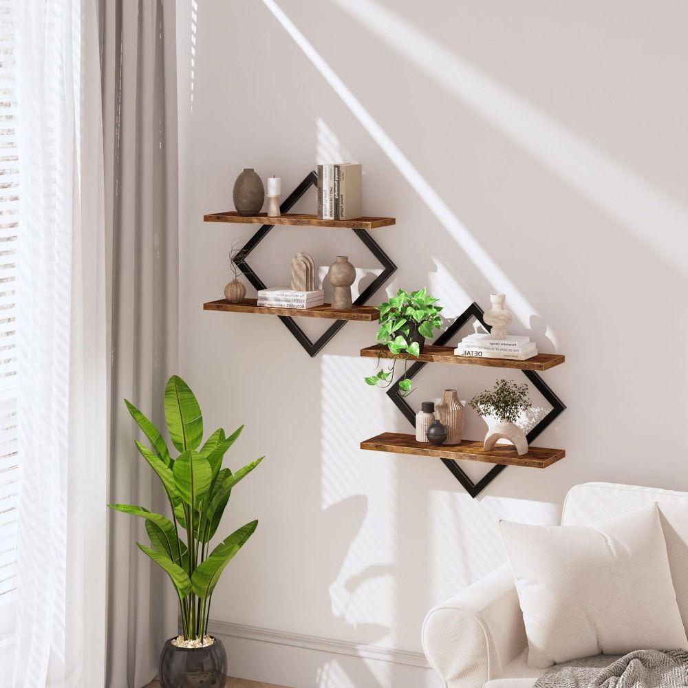 Double-Tier Floating Shelves Wall Mounted Bathroom Shelves  for Living Room Bedroom Kitchen