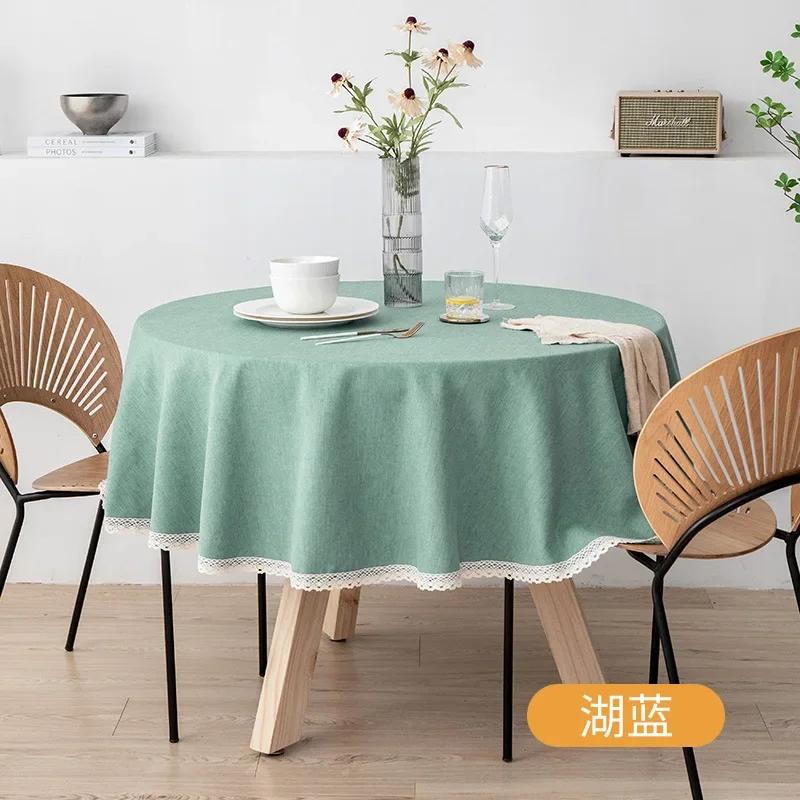 Modern Minimalist Linen Solid Round Tablecloth Handmade Lace Thickened Table Cloth Waterproof Dustproof Table Cover