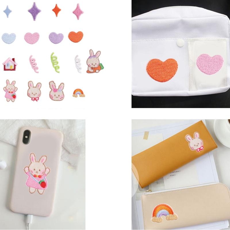 17 Pcs Rabbits Embroidered Patches Iron on Patches Heart Repair Patches Sewing on Applique Patches for Clothes Bag