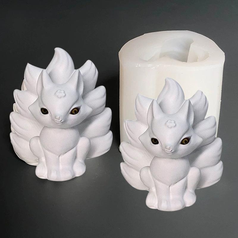 3D Cute Fox Silicone Candle Mold Crystal Epoxy Gypsum Cement Nine-tailed Fox Mould DIY Animal Shape Chocolate Ice Cube Soap Mold