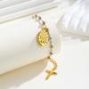 Vnox Adjustable Virgin Mary Bracelet for Women, Stainless Steel Gold Plated Snake Chain Pendant, Beaded Cross Religious Jewelry