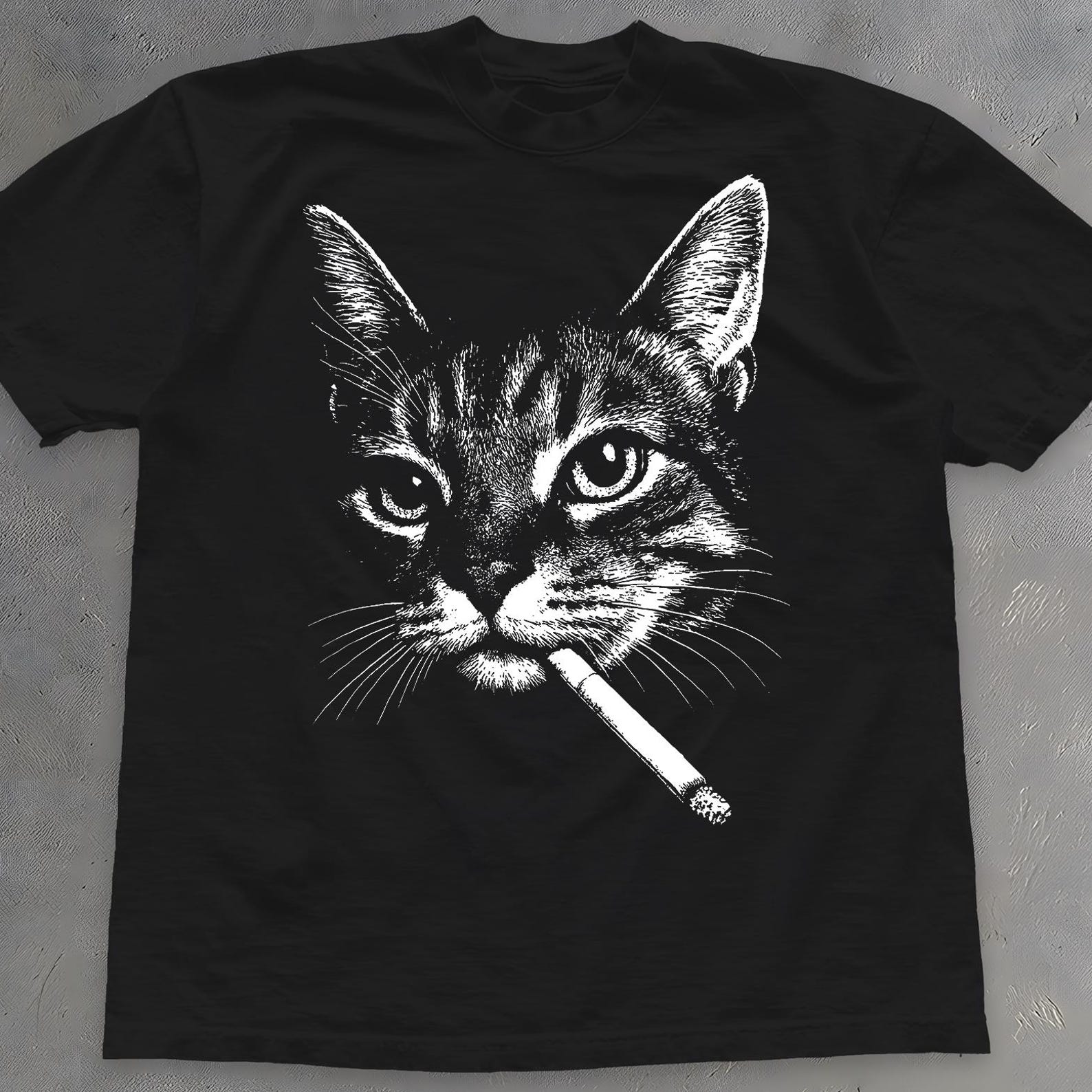 Smoking Cat Shirt - Dark Humor Cigarette Meme Tee S