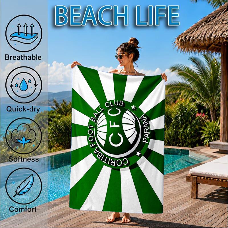 Green Football Club Emblem Printed Microfiber Beach Towel, Soft And Absorbent, Quick-Dry, Ideal for Summer Travel, Beach Essential, Swimming Pool
